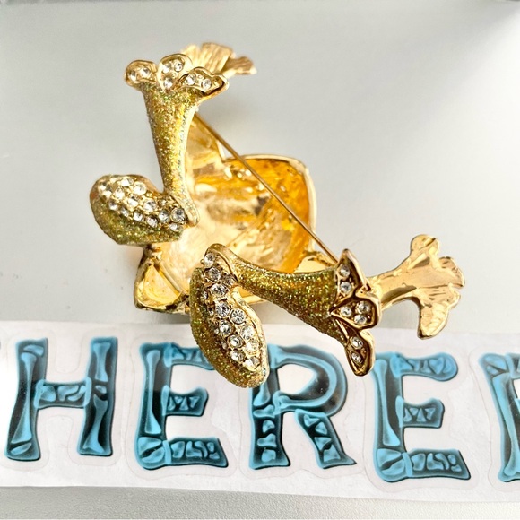 Vintage Large Articulated Glittery Rhinestone Frog Brooch Gold Tone - Picture 5 of 6